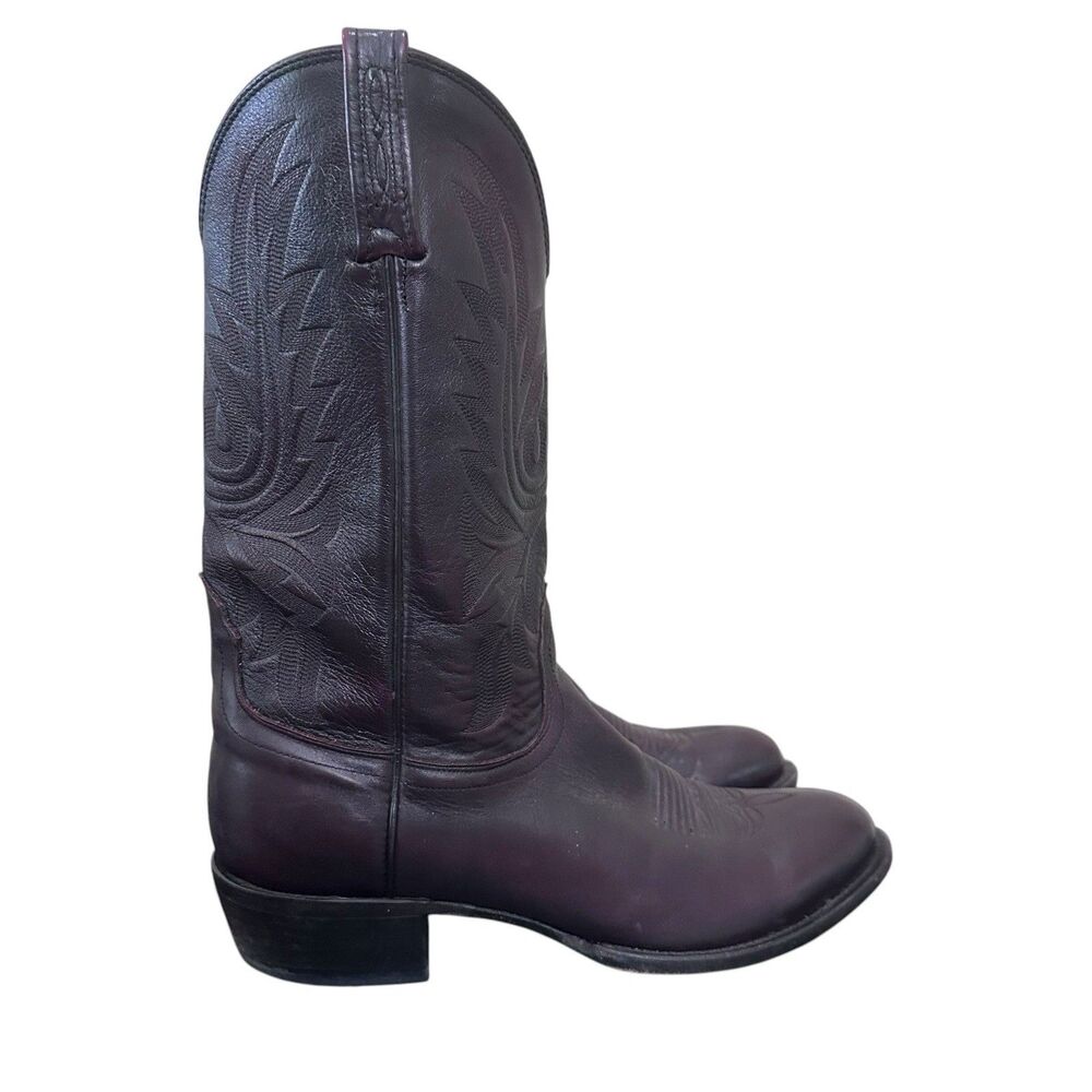 Lucchese Cowboy Boots Black Cherry Calfskin Men’s 11D Round Toe M1021 R4 - Picture 2 of 16